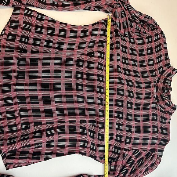 Ganni Blouse Plaid Blouse Top Black Pink Mock Neck Fitted - Size EU 42 US 10/12 - Picture 12 of 15
